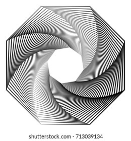 Circular geometric motif. Abstract grayscale op-art element