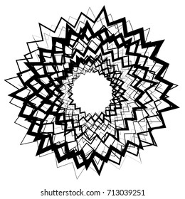 Circular geometric motif. Abstract grayscale op-art element