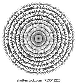 Circular geometric motif. Abstract grayscale op-art element
