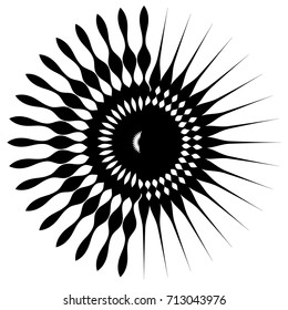 Circular geometric motif. Abstract grayscale op-art element