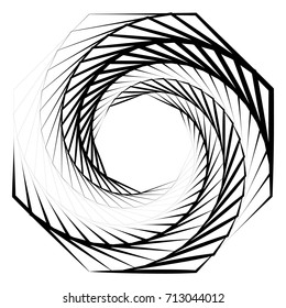 Circular geometric motif. Abstract grayscale op-art element