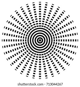 Circular geometric motif. Abstract grayscale op-art element