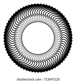 Circular geometric motif. Abstract grayscale op-art element