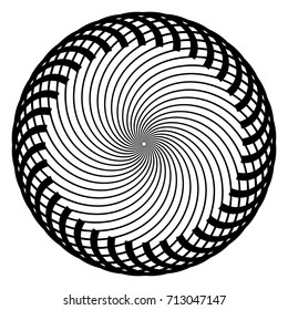 Circular geometric motif. Abstract grayscale op-art element