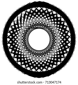 Circular geometric motif. Abstract grayscale op-art element