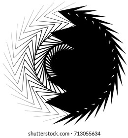 Circular geometric motif. Abstract grayscale op-art element