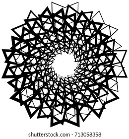 Circular geometric motif. Abstract grayscale op-art element