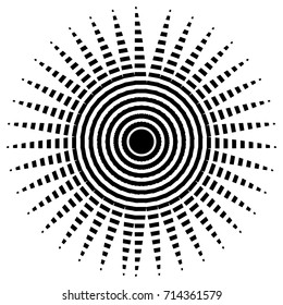 Circular geometric motif. Abstract grayscale op-art element