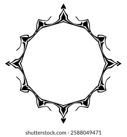 Circular Geometric Ornament Frame: Black and White Abstract Design. Perfect for adding a decorative touch to your projects, this vector graphic features a stylish, modern, and vintage aesthetic.