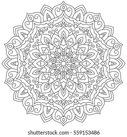 Circular geometric ornament. Round outline Mandala for coloring page. Vintage decorative elements