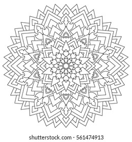 Circular geometric ornament. Round outline Mandala for coloring page. Vintage decorative elements