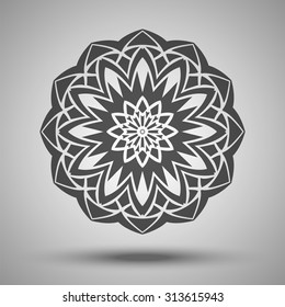 Circular geometric ornamet. Vector pattern.  Gray background with a gradient shadow.