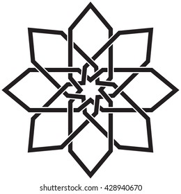 Circular geometric pattern in arabesque style. Eight pointed star. Mandala. Lotus. Vector tessellation illustration.
