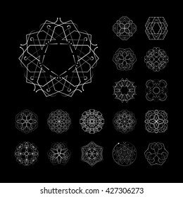 The circular geometric patterns. Black and white vector set: magic, mandala, philosophy, space, esoteric, space, occult. The symbols and elements.
