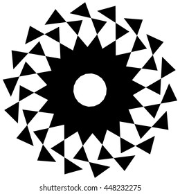 Circular geometric shape. Abstract monochrome spiral element.