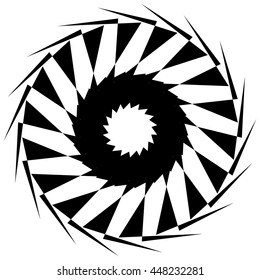 Circular geometric shape. Abstract monochrome spiral element.