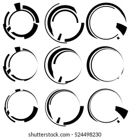 Circular geometric shapes. Circles with irregular lines. Abstract hi-tech, futuristic heads up display element templates
