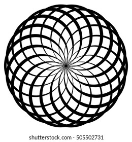 Circular geometric spiral. Abstract monochrome design element