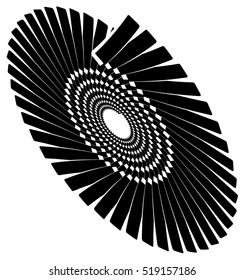 Circular geometric spiral, volute element. Rotating radial shape