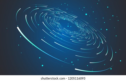 Circular geometric vector background, abstract swirl trails, star trails graphics