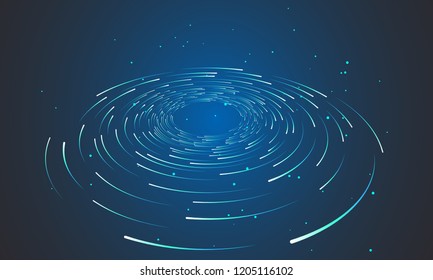 Circular geometric vector background, abstract swirl trails, star trails graphics