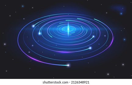 Circular geometric vector background, abstract swirl trails, star trails graphics