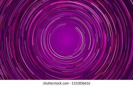 Circular geometric vortex background of blue and purple light. Vector space galaxy swirl in slow motion effect background