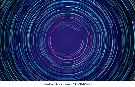 Circular geometric vortex blue and purple light motion vector background