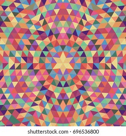 Circular geometrical triangle mandala background - symmetrical vector pattern digital design from color triangles