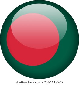 Circular glossy button with the Bangladeshi national flag, a symbol of Bangladesh and its national identity.