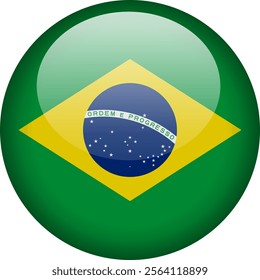 Circular glossy button with the Brazilian national flag, a symbol of Brazil and its national identity.