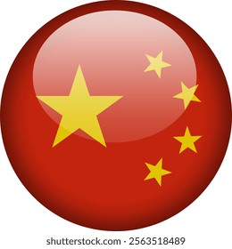 Circular glossy button with the Chinese national flag, a symbol of China and its national identity.