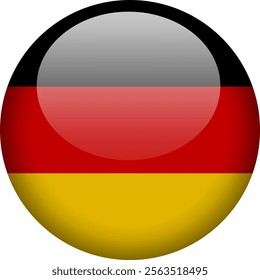 Circular glossy button with the German national flag, a symbol of Germany and its national identity.