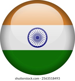 Circular glossy button with the Indian national flag, a symbol of India and its national identity.