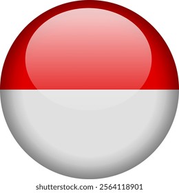 Circular glossy button with the Indonesian national flag, a symbol of Indonesia and its national identity.