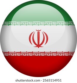 Circular glossy button with the Iranian national flag, a symbol of Iran and its national identity.