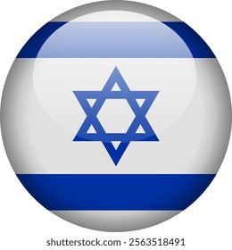 Circular glossy button with the Israeli national flag, a symbol of Israel and its national identity.