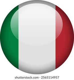 Circular glossy button with the Italian national flag, a symbol of Italy and its national identity.