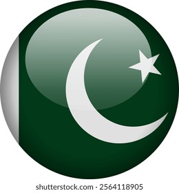 Circular glossy button with the Pakistani national flag, a symbol of Pakistan and its national identity.