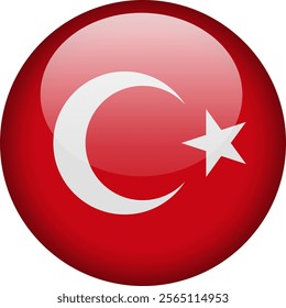 Circular glossy button with the Turkish national flag, a symbol of Turkey and its national identity.