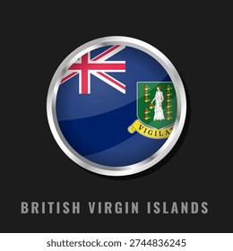 Circular glossy flag of the British Virgin Islands with a silver frame. Features the blue ensign with the coat of arms of Saint Ursula and lamps, symbolizing the territory's spirit