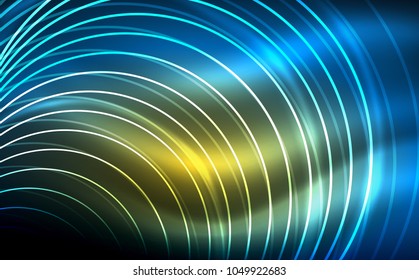 Formas de neón brillante circular, fondo tecno. Resumen de círculos transparentes brillantes en el espacio de tecnología oscura. Círculos de neón brillantes, fondo digital tecno
