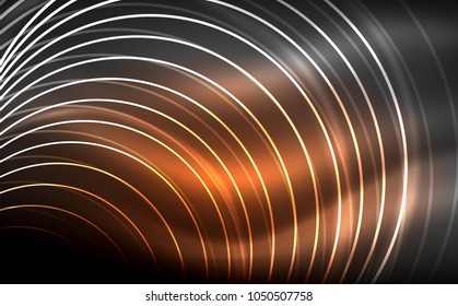 Formas de neón brillante circular, fondo tecno. Resumen de círculos transparentes brillantes en el espacio de tecnología oscura. Círculos de neón brillantes, fondo digital tecno
