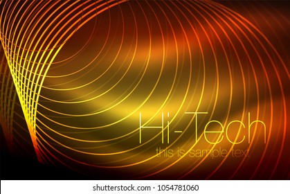 Formas de neón brillante circular, fondo tecno. Resumen de círculos transparentes brillantes en el espacio de tecnología oscura. Círculos de neón brillantes, fondo digital tecno