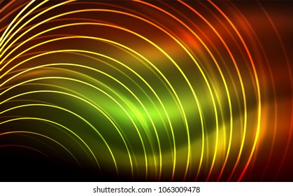 Formas de neón brillante circular, fondo tecno. Resumen de círculos transparentes brillantes en el espacio de tecnología oscura. Círculos de neón brillantes, fondo digital tecno