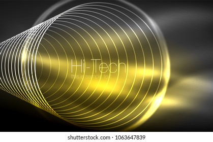 Formas de neón brillante circular, fondo tecno. Resumen de círculos transparentes brillantes en el espacio de tecnología oscura. Círculos de neón brillantes, fondo digital tecno