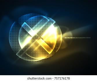 Formas de neón brillante circular, fondo tecno. Resumen brillantes círculos transparentes sobre el espacio de tecnología oscura