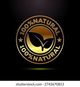 Circular gold emblem with dark leaf shapes and shiny border