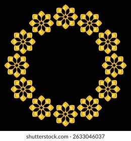 kreisförmiges Gold, Blume Rahmen Design Vektor auf schwarzem Hintergrund