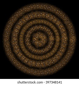 Circular gold glitter pattern on black background. Vector eps10.